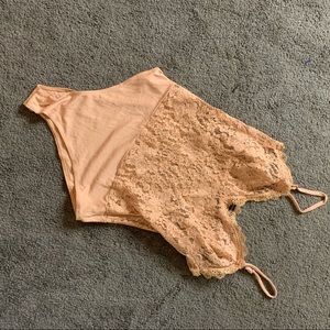 Pink floral lace bodysuit